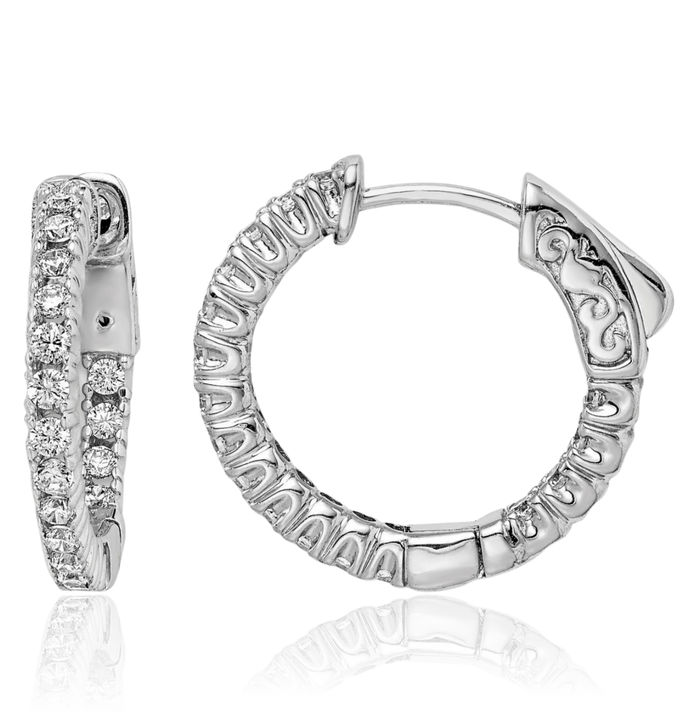 925 Sterling Silver 1.7mm Cubic Zirconia CZ Round Small Hoop Earrings