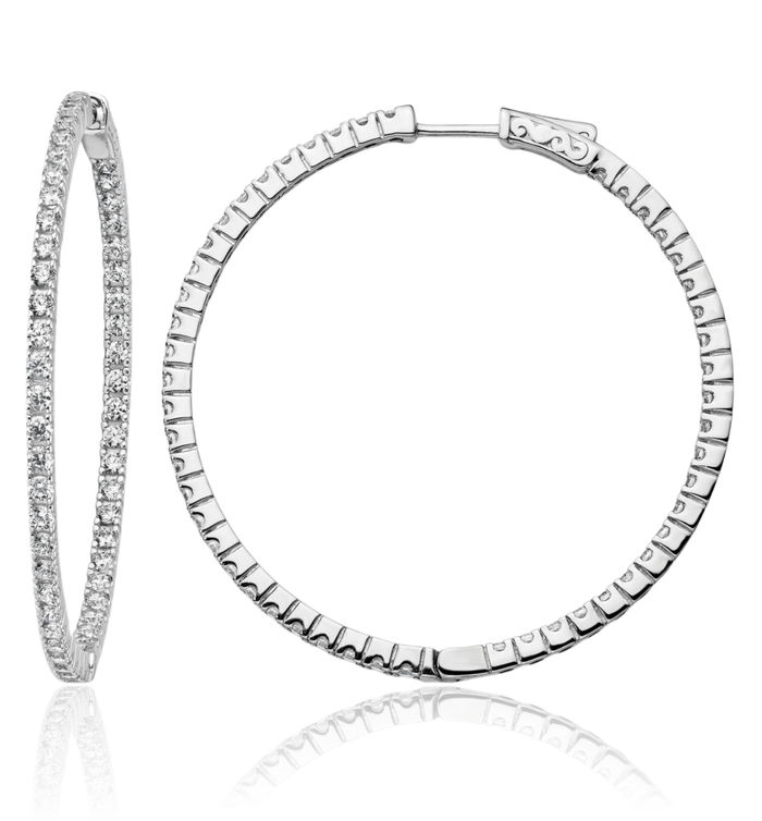 925 Sterling Silver 1.9mm Cubic Zirconia CZ Round Large Hoop Earrings
