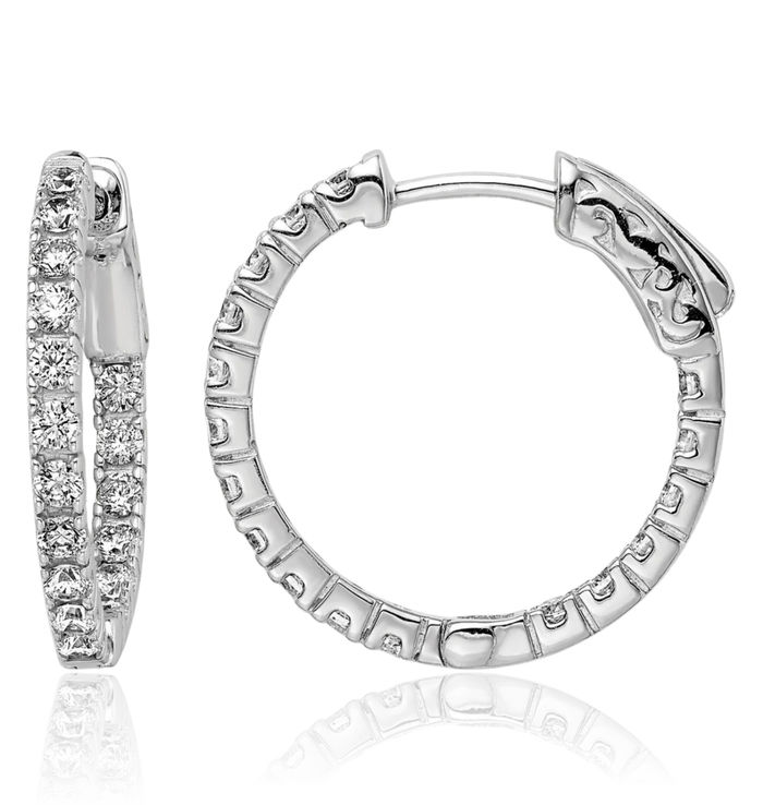 925 Sterling Silver 1.9mm Cubic Zirconia CZ Round Medium Hoop Earrings
