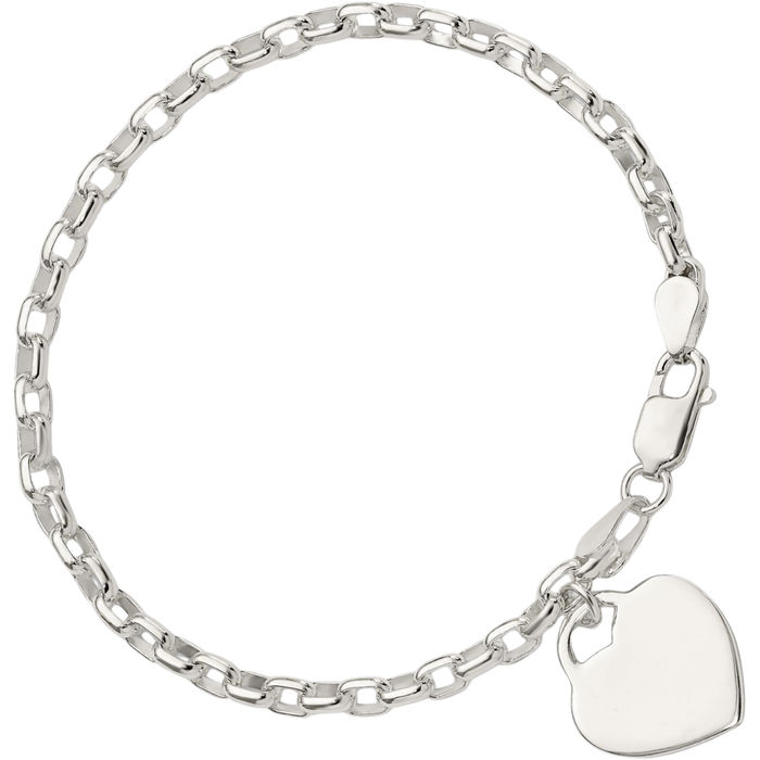 925 Sterling Silver 1.9mm Engraveable Heart Charm Bracelet