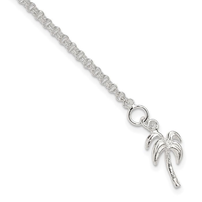 925 Sterling Silver Palm Tree Anklet Summer Beach Foot Ankle Bracelet