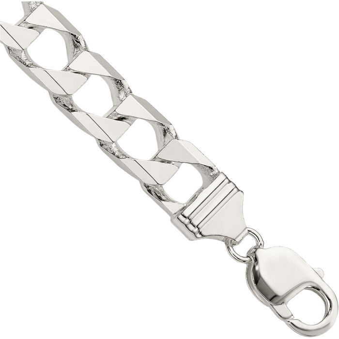 925 Sterling Silver 10.3mm Square Curb Link Chain Bracelet