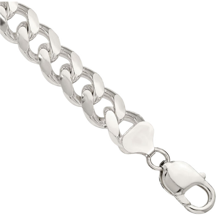 925 Sterling Silver 10.5mm Side Curb Link Chain Bracelet