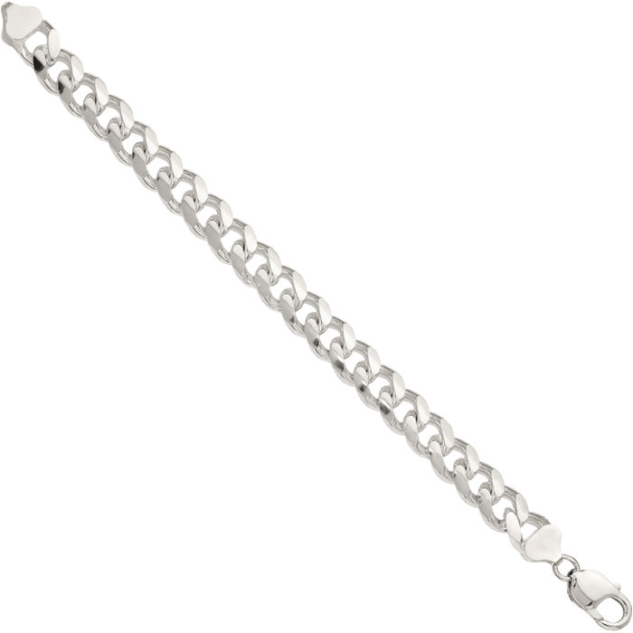 925 Sterling Silver 10.5mm Side Curb Link Chain Bracelet