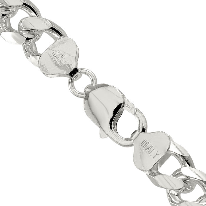 925 Sterling Silver 10.5mm Side Curb Link Chain Necklace