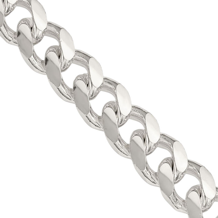 925 Sterling Silver 10.5mm Side Curb Link Chain Necklace