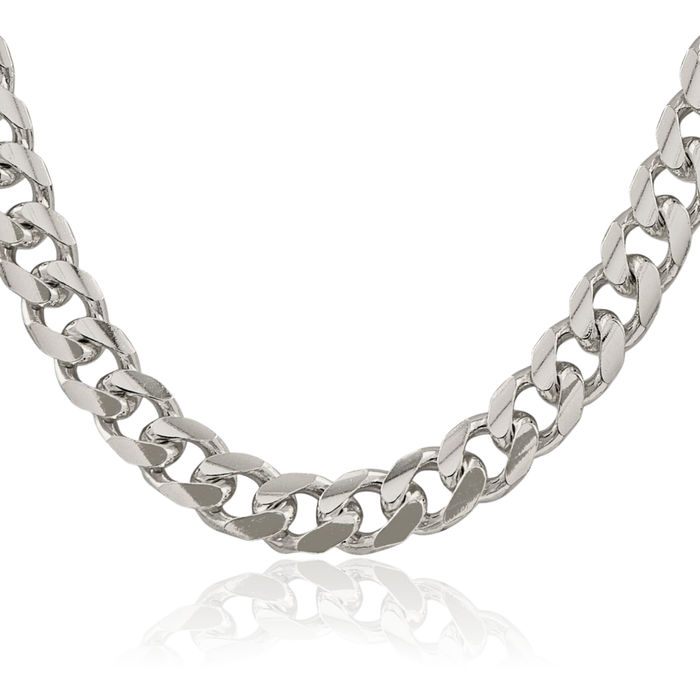 925 Sterling Silver 10.5mm Side Curb Link Chain Necklace