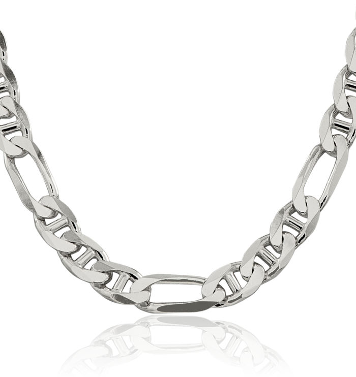 925 Sterling Silver 10.65mm Figaro Link Anchor Mariner Chain Necklace