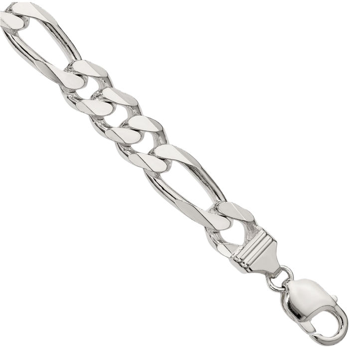 925 Sterling Silver 10.75mm Figaro Link Chain Bracelet