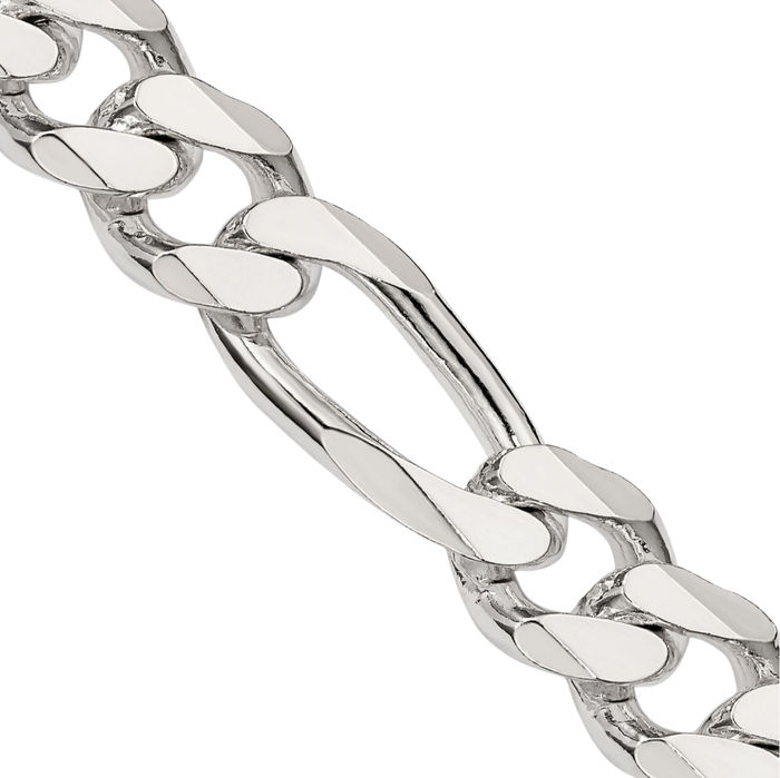 925 Sterling Silver 10.75mm Figaro Link Chain Necklace