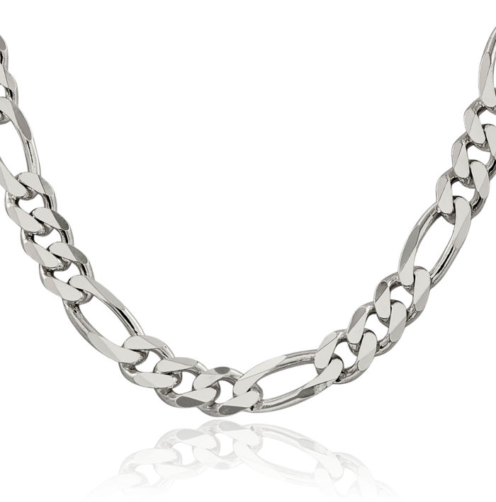 925 Sterling Silver 10.75mm Figaro Link Chain Necklace