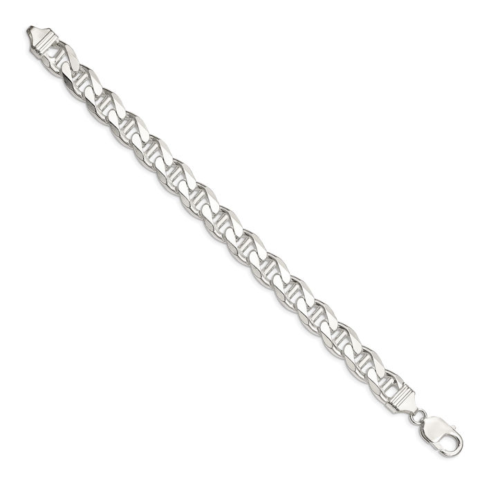 925 Sterling Silver 10.8mm Anchor Mariner Curb Link Chain Bracelet