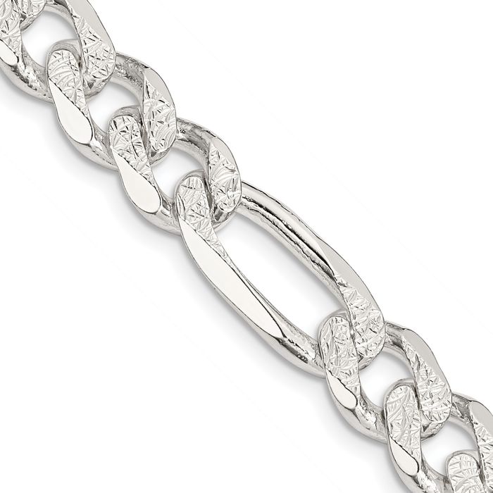 925 Sterling Silver 11mm Figaro Link Chain Necklace