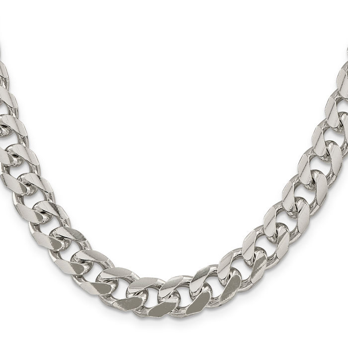 925 Sterling Silver 10.5mm Side Curb Link Chain Necklace