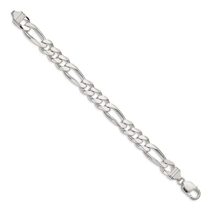 925 Sterling Silver 10.75mm Figaro Link Chain Bracelet