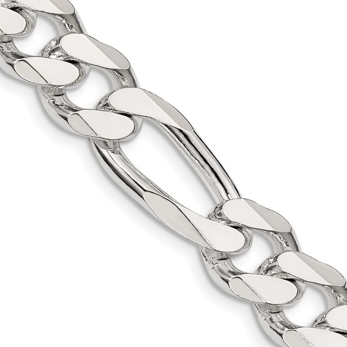 925 Sterling Silver 10.75mm Figaro Link Chain Necklace