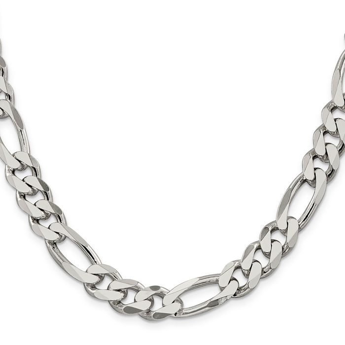 925 Sterling Silver 10.75mm Figaro Link Chain Necklace