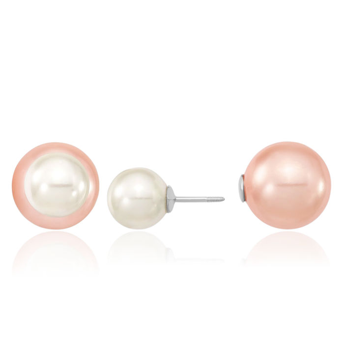 925 Sterling Silver 10mm 14mm Pink White Shell Pearl Stud Earrings