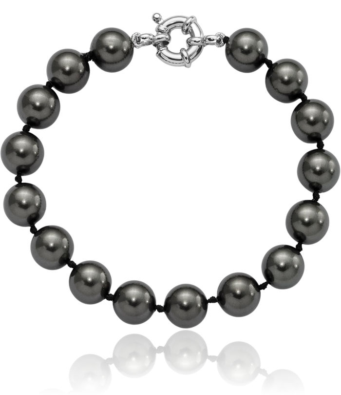 925 Sterling Silver 10mm Black Shell Pearl Chain Bracelet