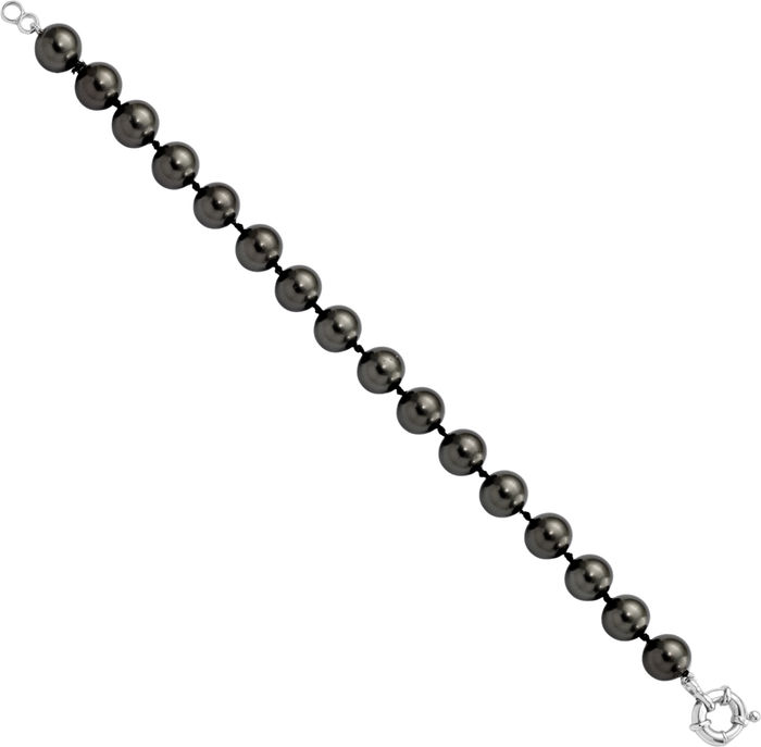 925 Sterling Silver 10mm Black Shell Pearl Chain Bracelet