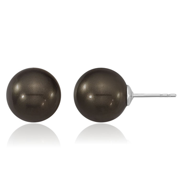 925 Sterling Silver 10mm Black Shell Pearl Stud Earrings