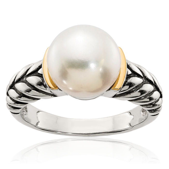 925 Sterling Silver Vintage 10mm Button Freshwater Cultured Pearl Statement Ring