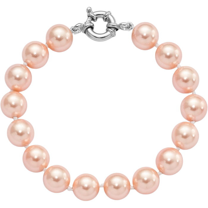 925 Sterling Silver 10mm Pink Shell Pearl Chain Bracelet