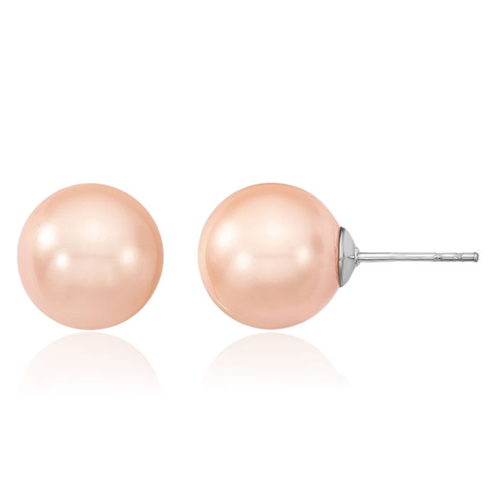 925 Sterling Silver 10mm Pink Shell Pearl Stud Earrings