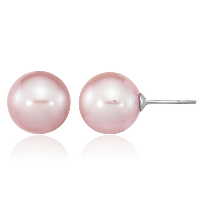 925 Sterling Silver 10mm Purple Round Freshwater Cultured Pearl Stud Earrings