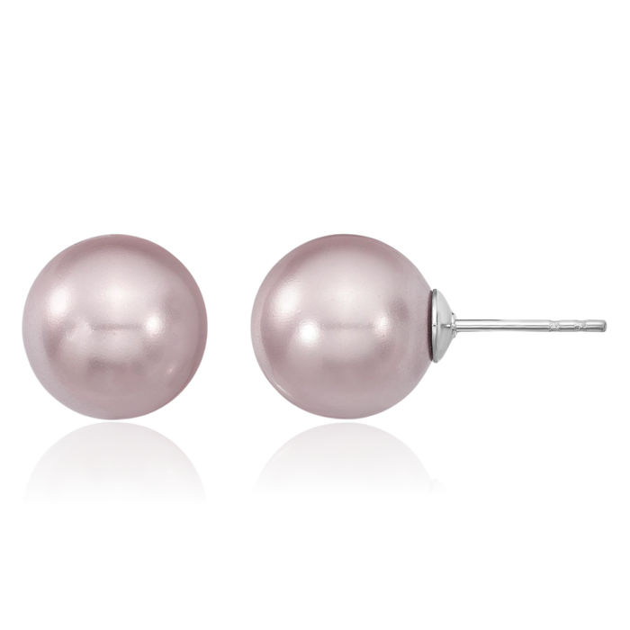 925 Sterling Silver 10mm Purple Shell Pearl Stud Earrings