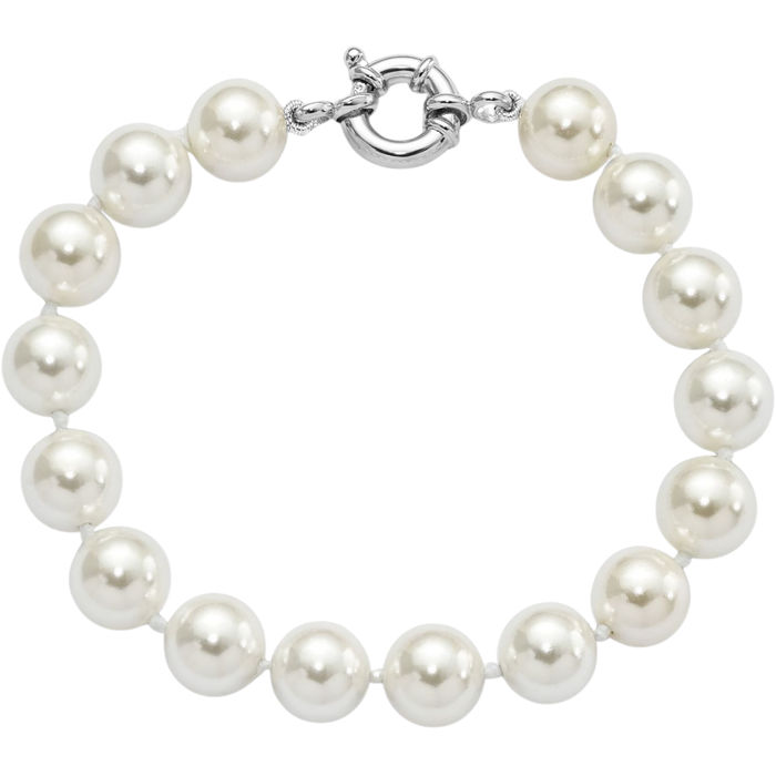 925 Sterling Silver 10mm Shell Pearl Chain Bracelet