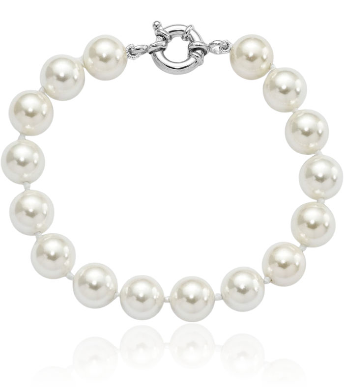 925 Sterling Silver 10mm Shell Pearl Chain Bracelet