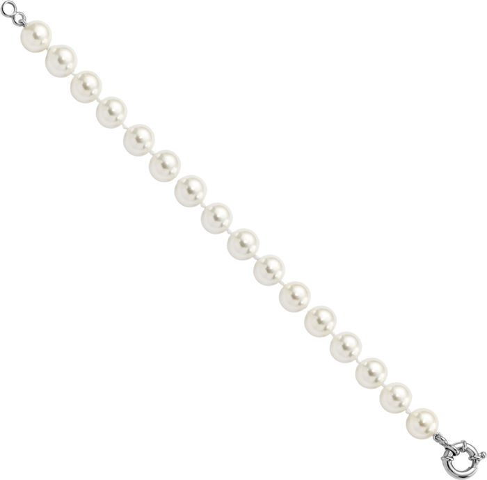 925 Sterling Silver 10mm Shell Pearl Chain Bracelet