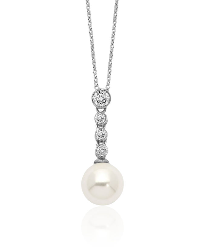 925 Sterling Silver 10mm Shell Pearl Cubic Zirconia CZ Necklace Chain