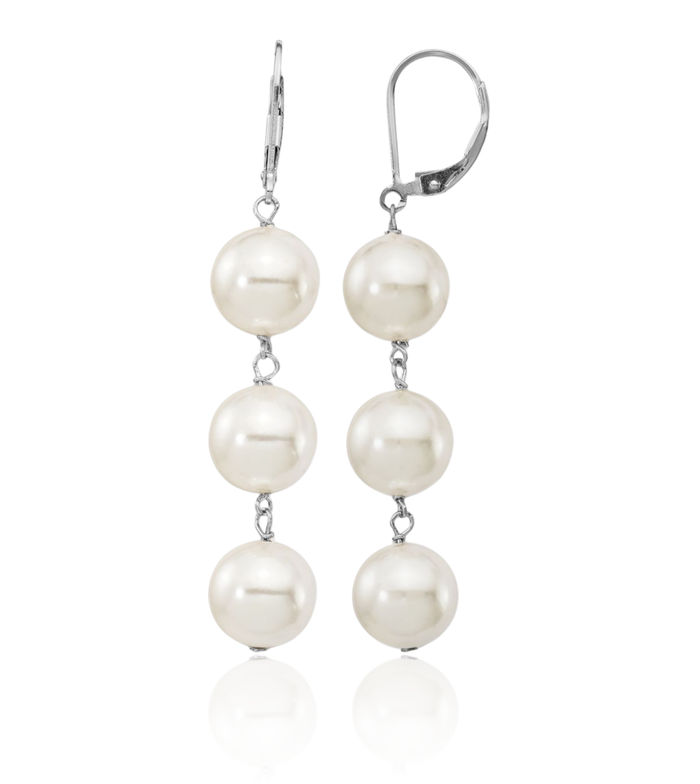 925 Sterling Silver 10mm Shell Pearl Drop Dangle Earrings