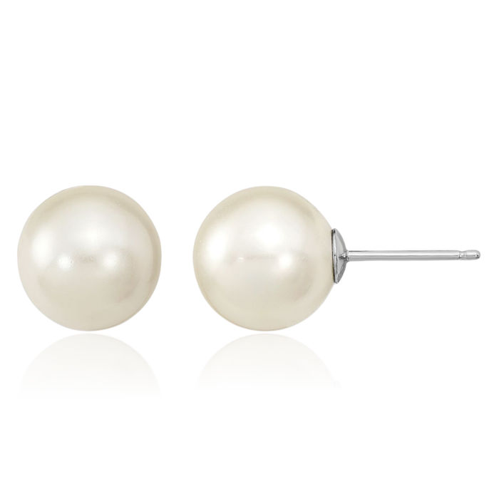 925 Sterling Silver 10mm Wht/chpg/brown Shell Pearl Stud Earrings Set