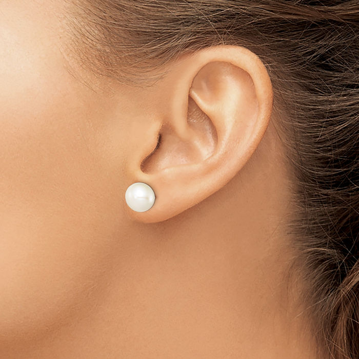 925 Sterling Silver 9mm White Button Freshwater Cultured Pearl Stud Earrings