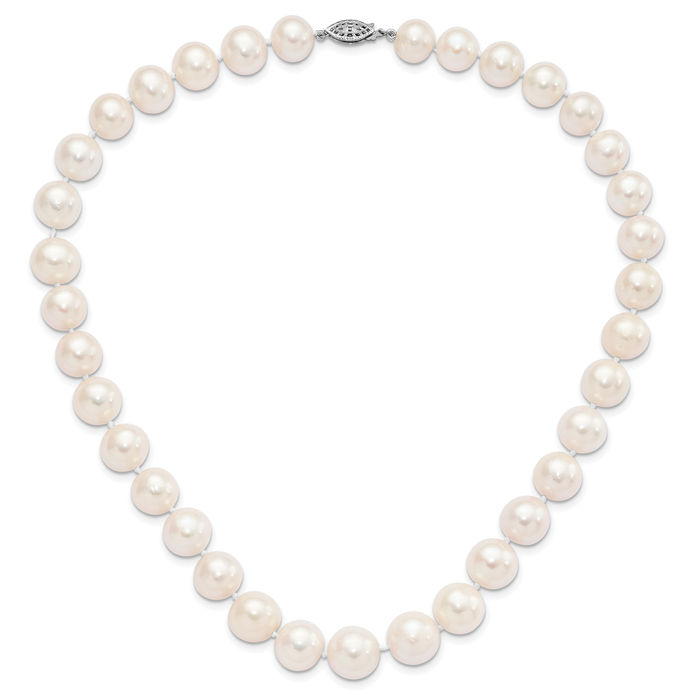 925 Sterling Silver 11mm White Near Round Freshwater Cultured Pearl Necklace Chain