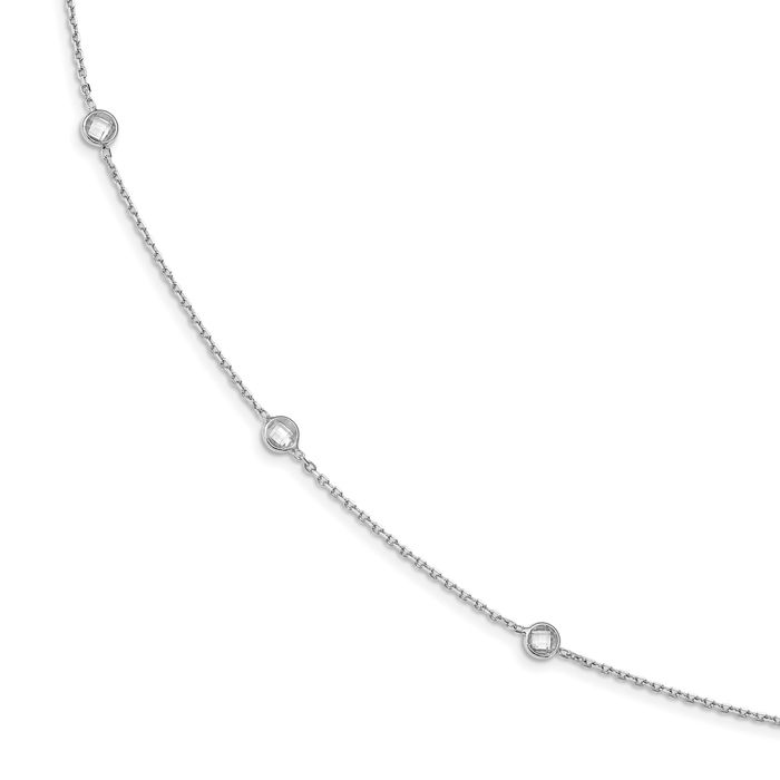 925 Sterling Silver 11 Station Cubic Zirconia CZ Chain Necklace