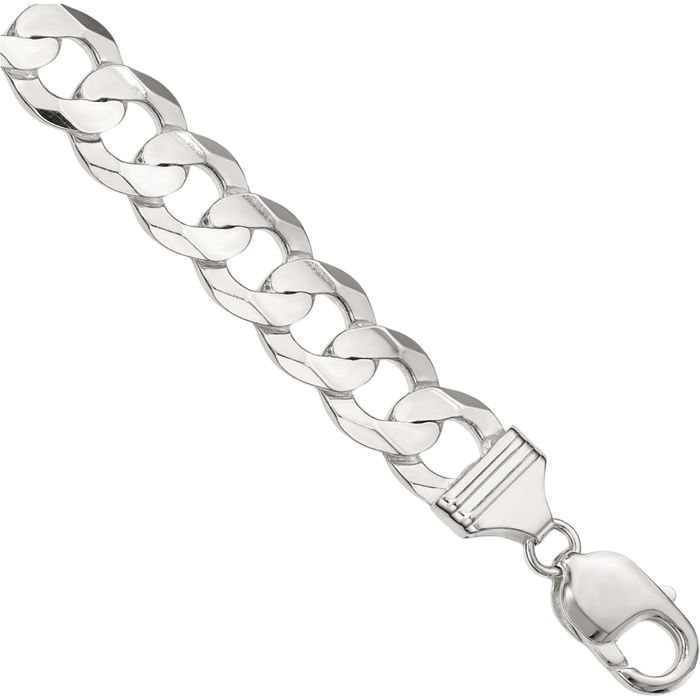 925 Sterling Silver 11.9mm Concave Curb Link Chain Bracelet