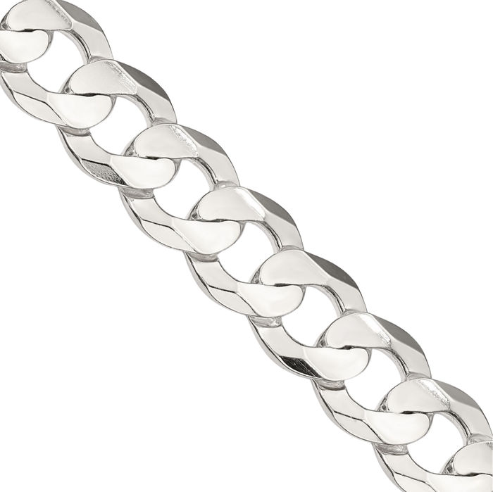 925 Sterling Silver 11.9mm Concave Curb Link Chain Necklace