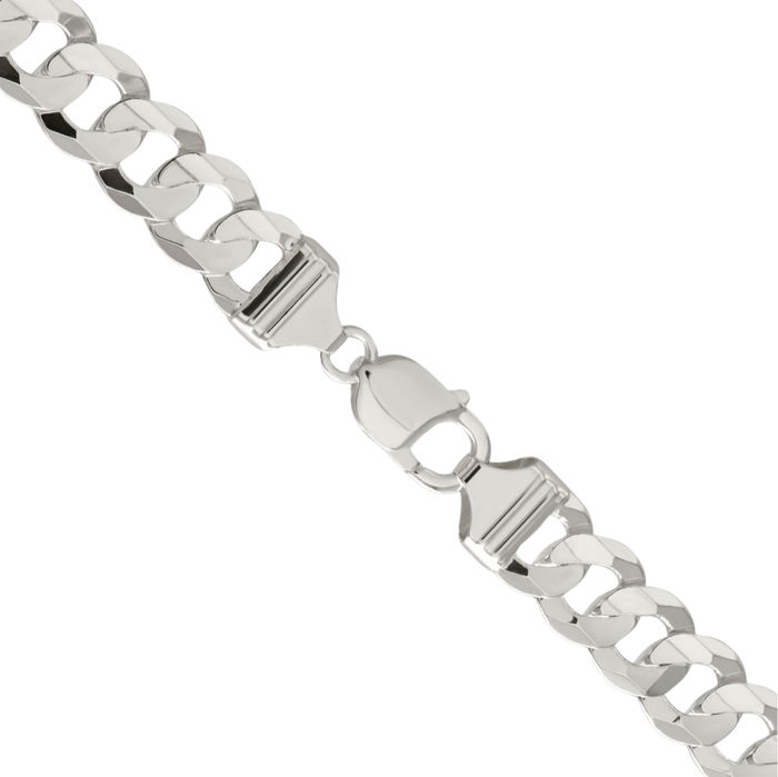 925 Sterling Silver 11.9mm Concave Curb Link Chain Necklace