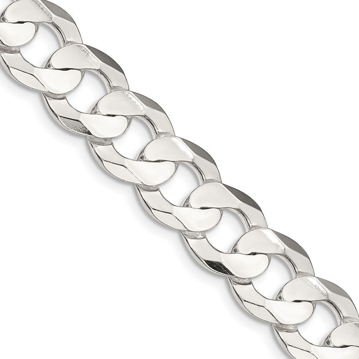 925 Sterling Silver 11.9mm Concave Curb Link Chain Necklace