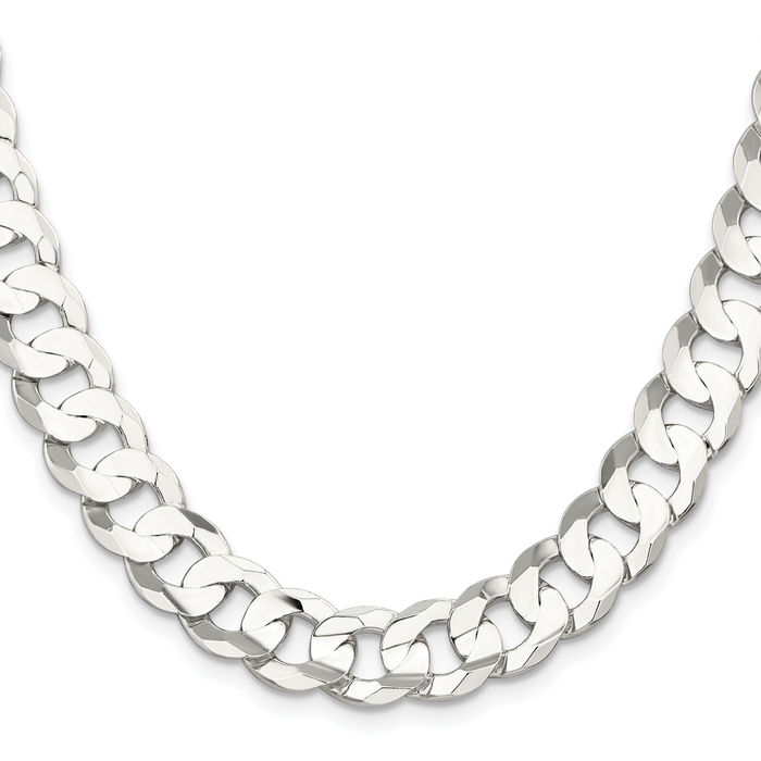 925 Sterling Silver 11.9mm Concave Curb Link Chain Necklace