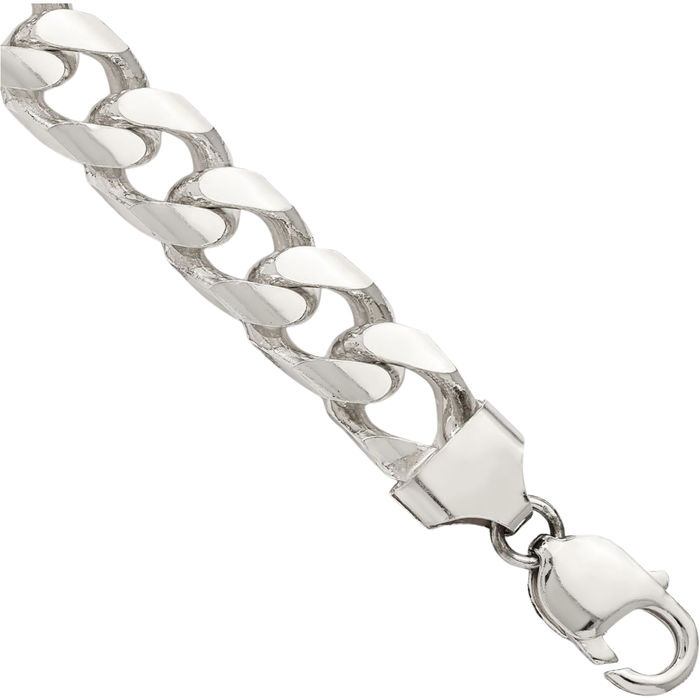 925 Sterling Silver 11mm Side Curb Link Chain Bracelet