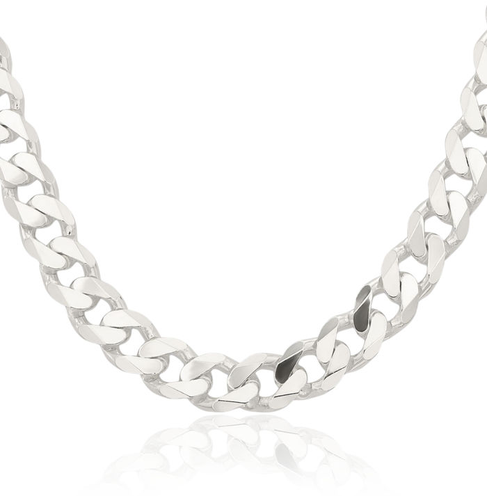 925 Sterling Silver 11mm Curb Link Chain Necklace