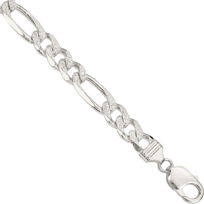 925 Sterling Silver 11mm Figaro Link Chain Bracelet