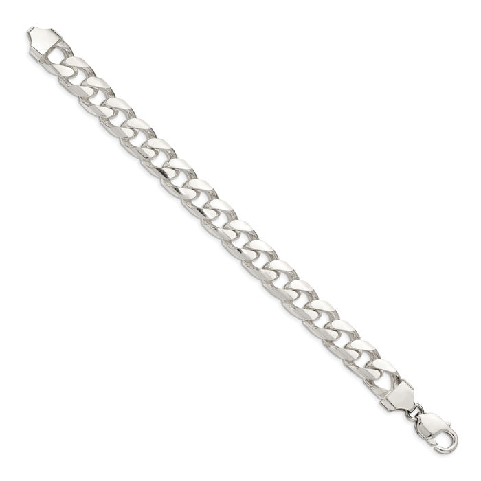 925 Sterling Silver 11mm Side Curb Link Chain Bracelet