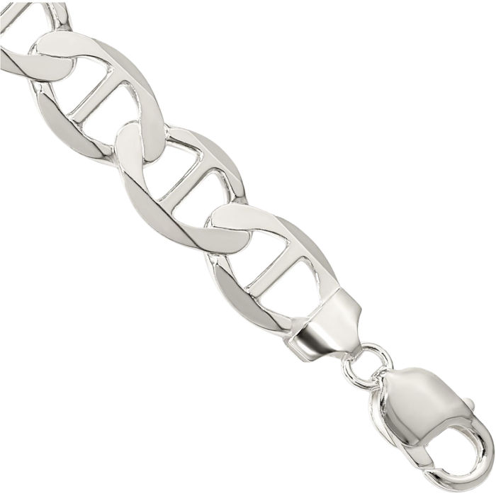 925 Sterling Silver 12.3mm Anchor Mariner Link Chain Bracelet