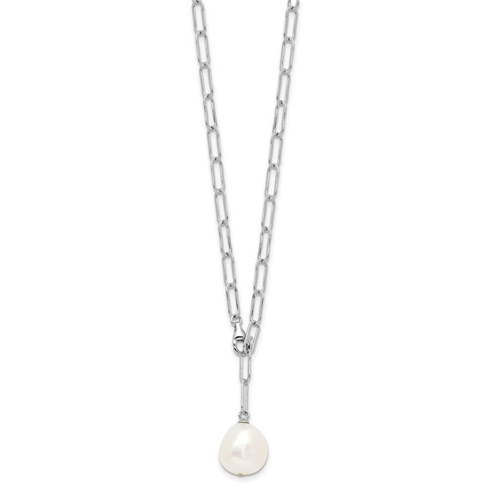 925 Sterling Silver 12mm Teardrop Freshwater Cultured Pearl Adjustable Necklace Chain